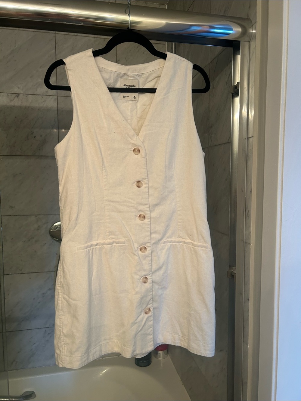 Abercrombie & Fitch Cream Button-Front Sleeveless Mini Dress